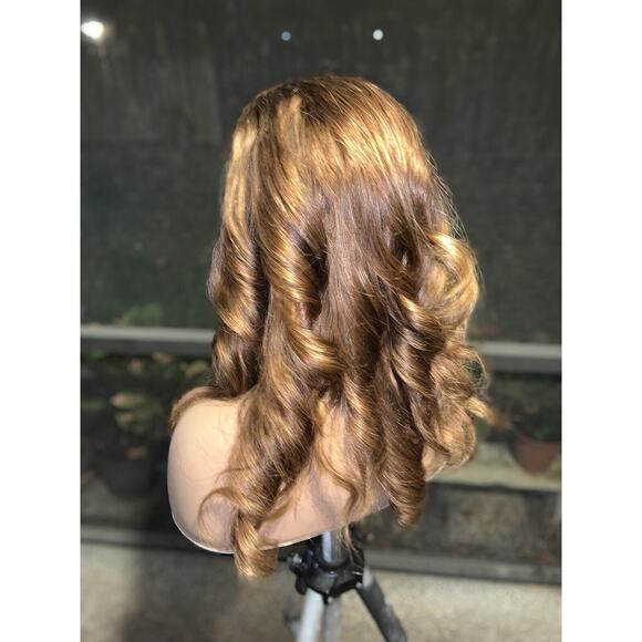 Custom Colored Chestnut Light Brown Honey Brown Frontal Wig 16 Inches 250% dens - Picture 6 of 9